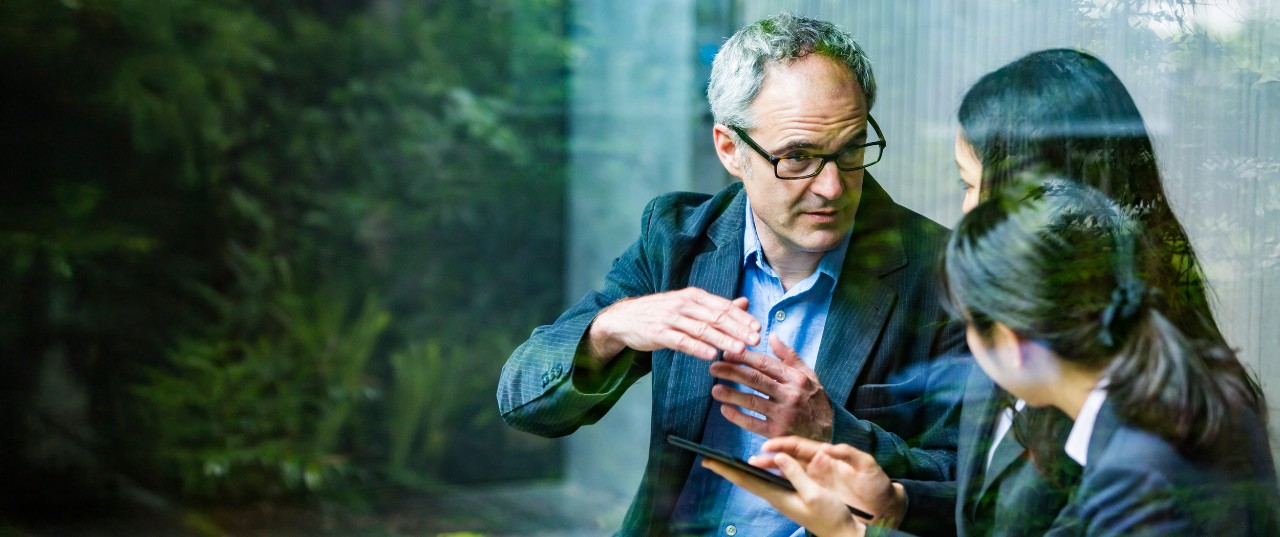 A professional advising clients.